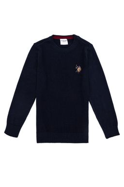 U. S. Polo Assn / Темно-синий трикотажный свитер с круглым вырезом для мальчика
