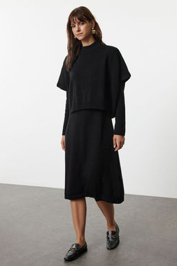 TRENDYOLMILLA Bej Genis Kal?p Midi Triko Suveterli Elbise TWOAW24EL00012  фото 6