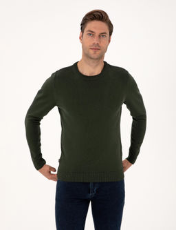 Koyu Haki Slim Fit Bisiklet Yaka Basic Triko Kazak - Pierre cardin фото 3