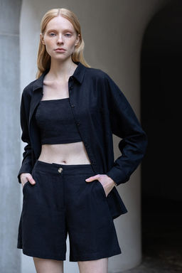 Укороченная блузка-топ из смесовой льняной ткани - Incity фото 5