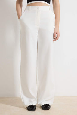 Koyu Kahverengi Genis Paca Wide Leg Bootcut Dokuma Kumas Pantolon TWOAW21PL0332