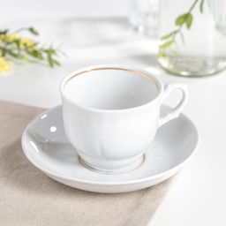 Чайная пара Добрушский завод «Бельё»: 2 предмета: чашка 250 мл, блюдце d=15 см, фарфор, белая