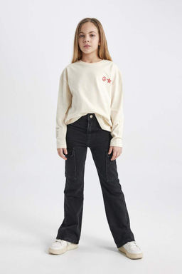 Футболка Relax Fit для девочек с круглым вырезом и длинными рукавами с принтом - Defacto фото 4