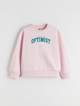 Bisiklet Yaka Bask?l? K?z ?ocuk Sweatshirt