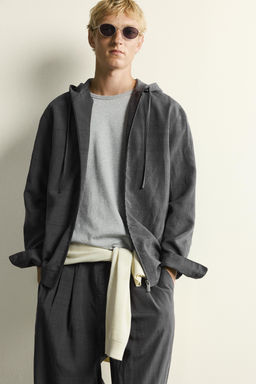 SOBRECAMISA FLUIDA CAPUCHA RAYAS / Gris antracita - Zara фото 4