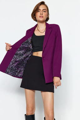 Koyu Mor Regular Astar Detayl? Dokuma Blazer Ceket TWOAW20CE0316