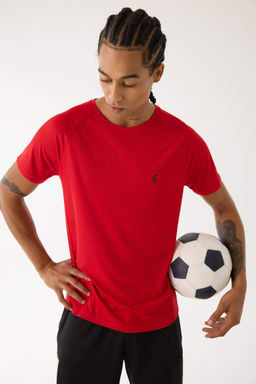 Красная спортивная футболка стандартного кроя DeFactoFit с круглым вырезом и короткими рукавами  фото 3