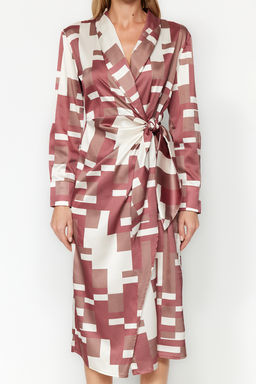 TRENDYOLMILLA Kahverengi Anvelop Midi Baglama Detayl? Geometrik Desenli Dokuma Elbise TWOAW24EL00688  фото 3