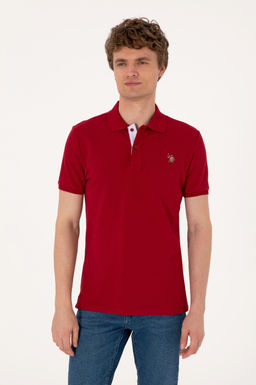 Erkek Slim Fit Polo Yaka Bordo Basic Ti__rt Sepette S_rpriz _ndirim