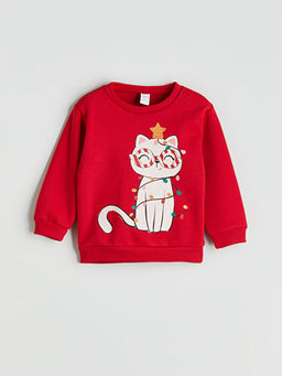 Bisiklet Yaka Bask?l? K?z ?ocuk Sweatshirt