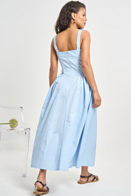 Сарафан хлопковый в полоску голубой - Fly фото 7