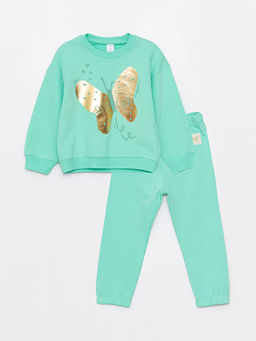 Bisiklet Yaka Uzun Kollu K?z Bebek Sweatshirt ve E?ofman Alt 2li Tak?m