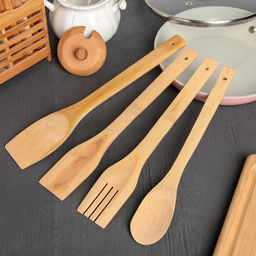 Набор кухонных принадлежностей «Бамбук», 4 предмета, на подставке