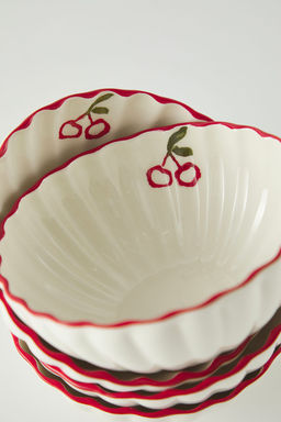 Trendyolmilla Home 4lu Seramik Kiraz Bask?l? 16*7 cm Kase Seti TPHSS25TBK00017