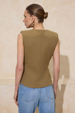 Ac?k Haki Fitted/Vucuda Oturan Dokuma Yelek TWOSS26YE00010