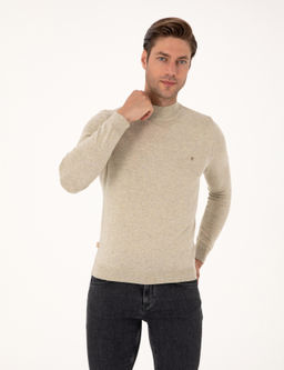 Kum Melanj Slim Fit Yar_m Bal_k__ Yaka Basic Triko Kazak - Pierre cardin фото 3