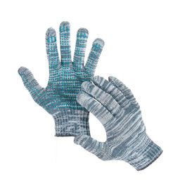 Цена за 10 шт. Перчатки рабочие, хб, вязка 10 класс, 4 нити, размер 9, с ПВХ точками, серые, Greengo