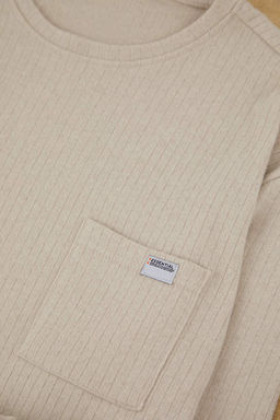 Bej Regular Fit Cepli Etiket Detayl? Yumusak Tuseli Orme Pijama Tak?m? TMNAW26PT00000 - Trendyolmilla фото 3