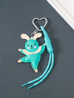 Брелок для ключей на карабине «Танцующий зайчик», с узлом, голубой, кожзам, текстиль, 24×7.5×1 см