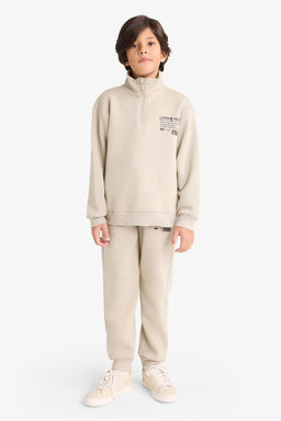 Yar_m Fermuarl_ __i Yumu_ak T_yl_ Bask_l_ Sweatshirt Erkek _ocuk - Defacto фото 2