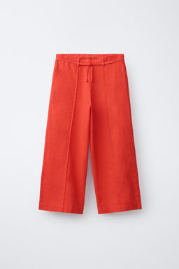 PANTAL?N WIDE LEG CORD?N CON LINO / Rojo