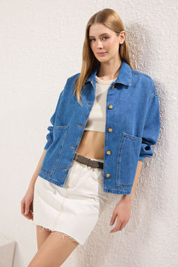 Mavi Cep Detayl? Gomlek Yaka Oversize Denim Ceket TWOSS25CE00050