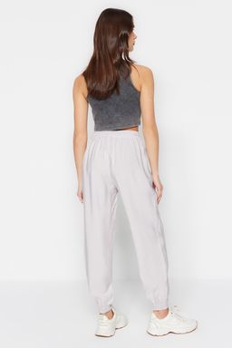 Gri Jogger Beli Lastikli Cepli Dokuma Pantolon TWOSS20PL0129