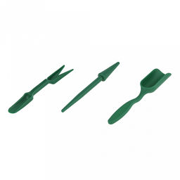 "Марья (Maria)" Набор садовых инструментов для комнатных растений в стакане 6,2х5х16см: совок глубокий 14,7см, вилка 2 зуба 14см, рыхлитель 14,5см, полипропилен, зеленый, в пакете (Китай)