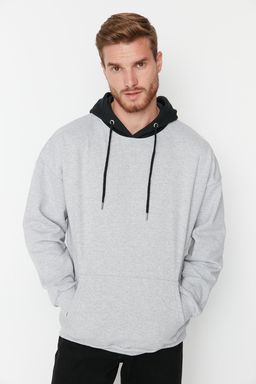 TRENDYOL MAN Kahverengi Oversize/Genis Kesim Kapusonlu Bask?l? Ici Polar/S?cak Tutan Sweatshirt TMNAW23SW00023 - Trendyolmilla фото 4