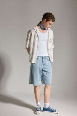 Yumu_ak Dokulu Baggy Fit Bermuda Jean _ort - Defacto фото 2