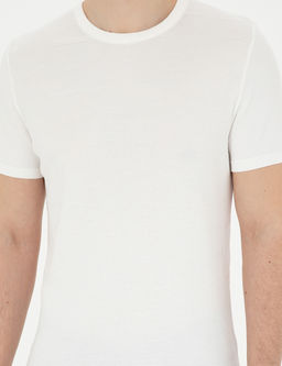 Beyaz Slim Fit Bisiklet Yaka Triko Ti__rt