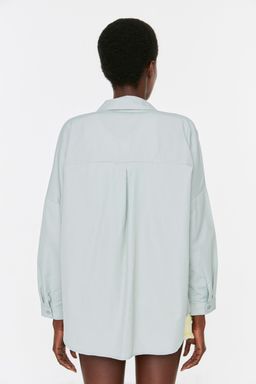Mint Pamuklu Oversize Genis Kal?p Dokuma Gomlek TWOSS22GO0669