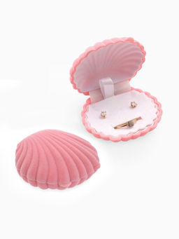 Футляр под серьги, кулон Ракушка, 6?5.5 см, бархатный, розовый