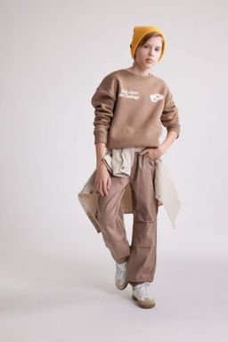 Erkek Cocuk Bagc?kl? Beli ve Pacas? Lastikli Cepli Jogger Gabardin Pantolon