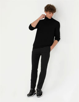 Siyah Slim Fit Bal_k__ Yaka Y_n Kar___ml_ Basic Triko Kazak - Pierre cardin фото 4