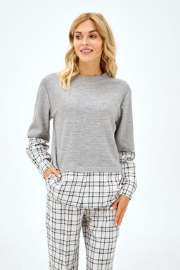 Джемпер NIKVA н392-1 серый, клетка молоко-серо-голубая