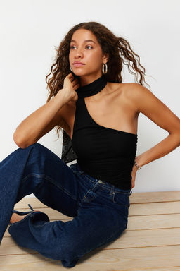 Siyah Boyundan Baglamal? Buzgulu Astarl? Esnek Tul Orme Bluz TWOSS24BZ00202