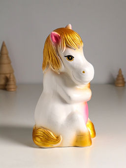 Копилка для денег Лошадь с сердцем, гипс, 23 см, белый с золотом