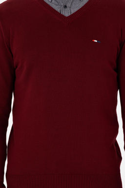 Erkek Slim Fit V Yaka Bordo Basic Kazak - U.s. polo assn фото 6