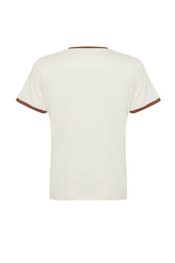 TRENDYOLMILLA Ekru %100 Pamuk Slogan Bask?l? Kontrast Biye Detayl? Orme T-Shirt TWOSS24TS00105  фото 16