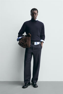 100% WOOL STRAIGHT-LEG TROUSERS