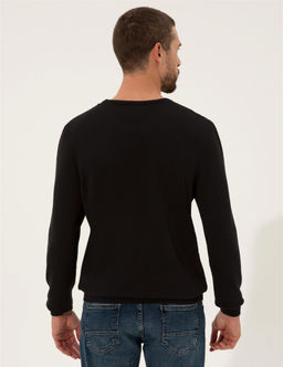 Siyah Slim Fit Bisiklet Yaka Triko Kazak