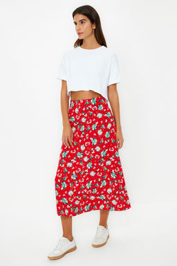 TRENDYOLMILLA Mavi Cicek Desenli Viskon Kumasl? Midi Boy Dokuma Etek TWOSS23ET00295 фото 2