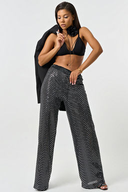 Брюки нарядные с пайетками серебристо-черные