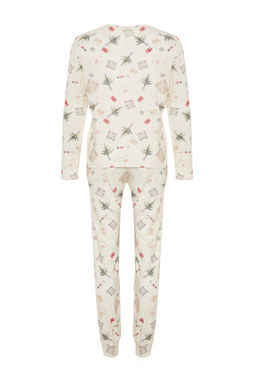Trendyolmilla Krem %100 Pamuklu K?s Temal? Orme Pijama Tak?m? THMAW24PT00118
