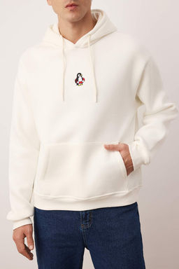 TRENDYOL MAN Indigo Regular/Normal Kesim Kapusonlu Ici Polar/S?cak Tutan Kurt Nak?sl? Sweatshirt TMNAW24SW00018 - Trendyolmilla фото 30