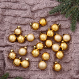Ёлочные игрушки Классика ассорти, шары новогодние, d=3 см, набор 24 шт., золотистый