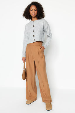 Gri Crop Yumusak Dokulu Dugmeli Triko H?rka TWOAW24HI00198