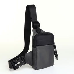 Сумка - слинг через плечо, из текстиля, серая