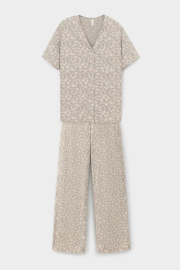 Е 20153/пыльно-оливковый,полевые цветы пижама жен